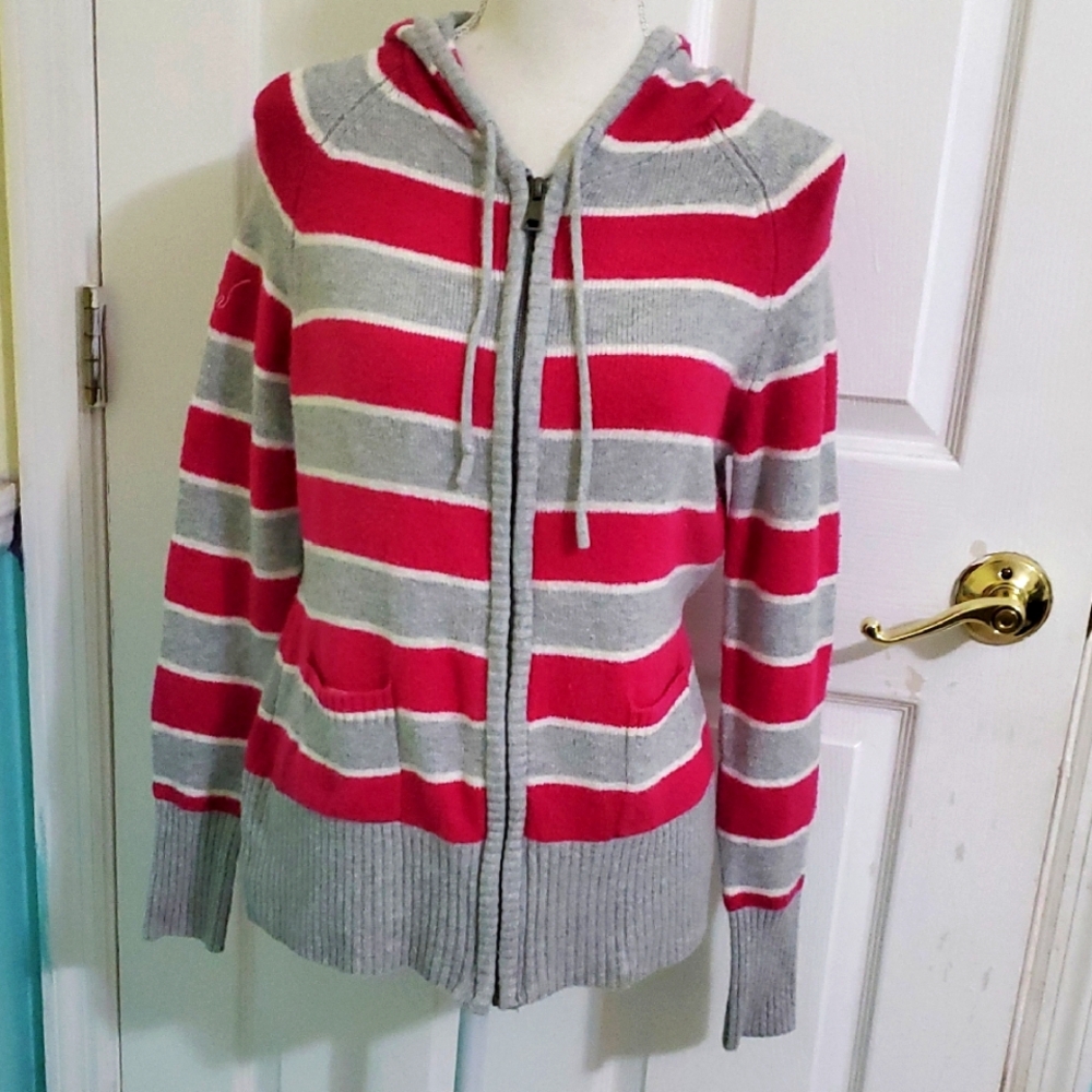 NOBO Retro Y2K Hot Pink & Gray Cozy Detachable Zip Knitted Hoodie Junior XL